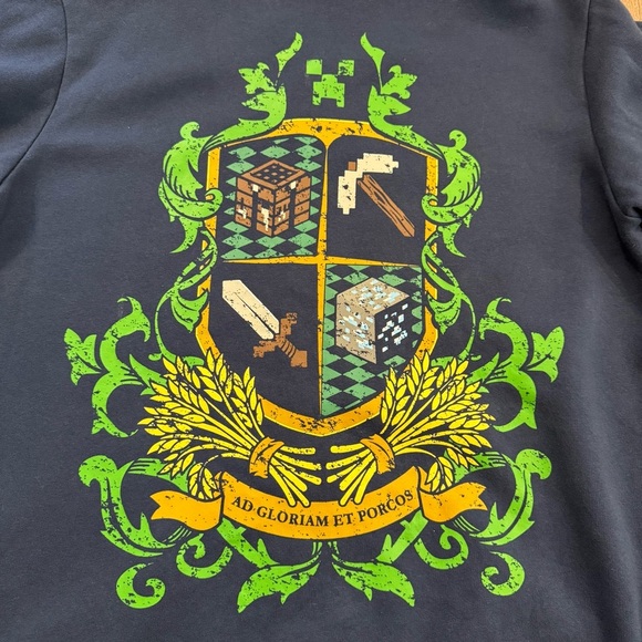 RARE Think Geek Minecraft Hoodie Blue Graphic Long Sleeve Zip Up E2 Sz Med 2012 - Picture 5 of 9